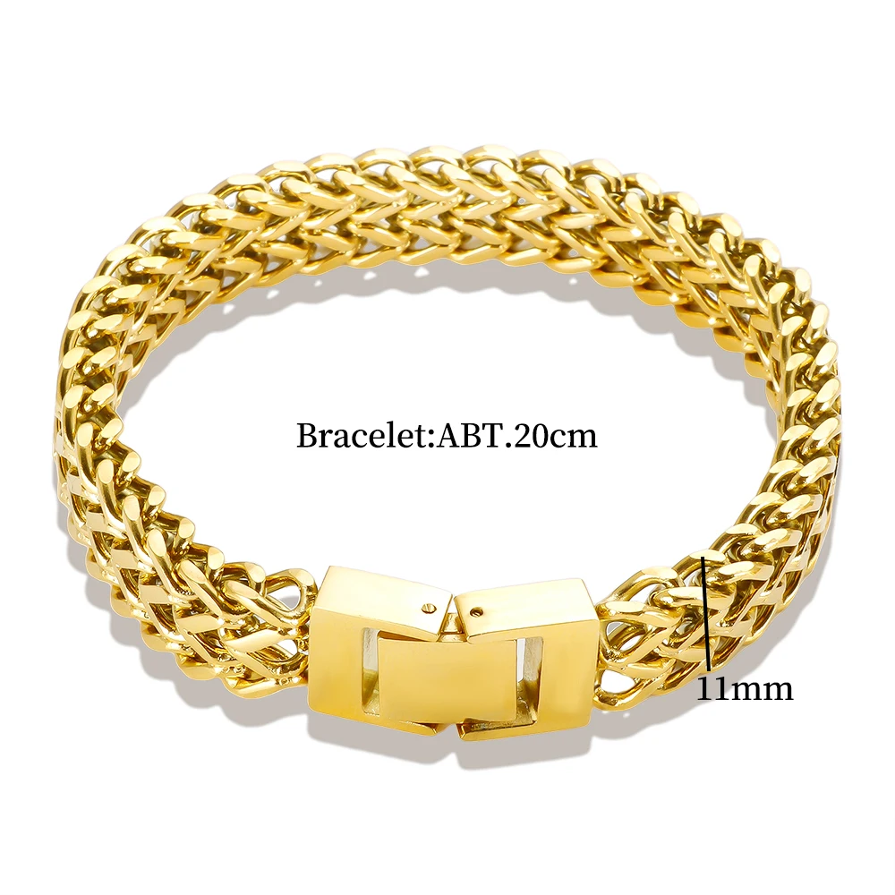 Hip Hop Stainless Steel Chunky Heavy Gold Color Bracelet Thick Texture Link Chain Rock Bracelet  for Men Women