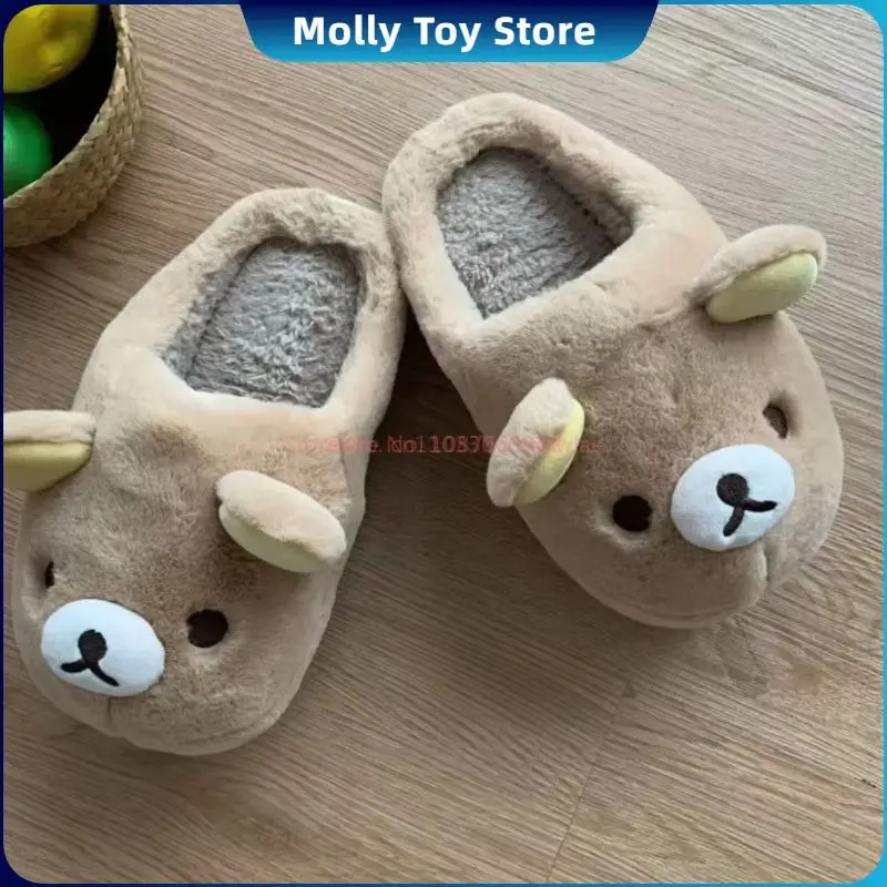 Kawaii süßer Bär Rilakkumas tragen Baumwollschuhe draußen flache geschlossene Pantoletten Cartoon süße Heimschuhe Winterpaarschuhe