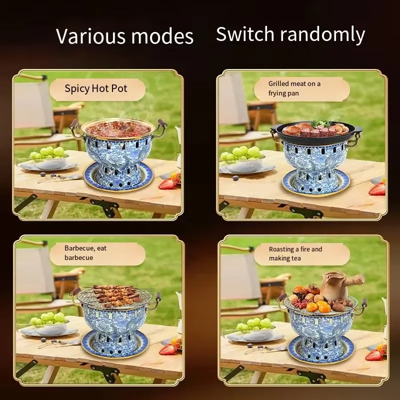 Portable Single Hot Pot Electric BBQ Grill with Tray for Household Commercial Use Outdoor Picnic Camping Stove Tea Warmer