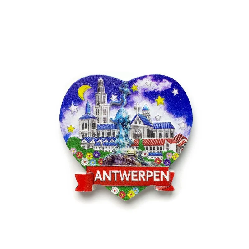 

Antwerp Landmark Building Heart-Shaped Creative Fat Travel Commemorative Magnet Refrigerator Magnet
