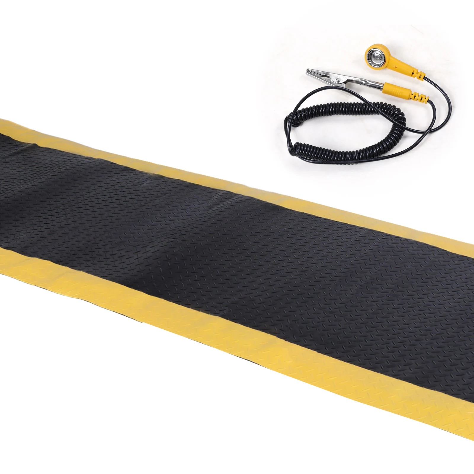 

Промышленный эргономичный коврик для работы стоя 144x36 дюймов, черный с желтой окантовкой, антистатический, противоскользящий, для склада, гаража, общественных помещений
