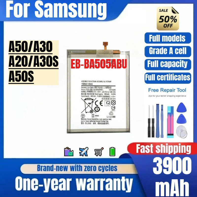 

EB-BA505ABU for Samsung A50/A30/A20/A30S/A50S Phone Battery High Quality Capacity Replacement Bateria Grade A Cell with Tools