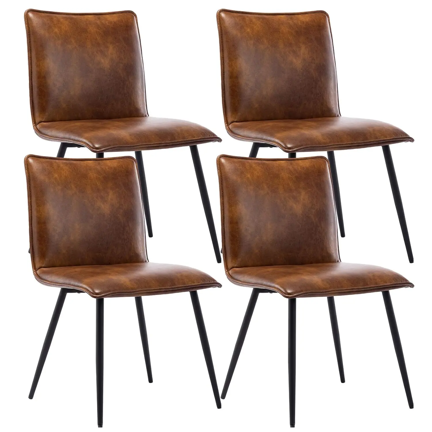 

PU Leather Upholstered Dining Chair Set of 4 Yellowish-Brown Kitchen Restaurant 17.5", Customized