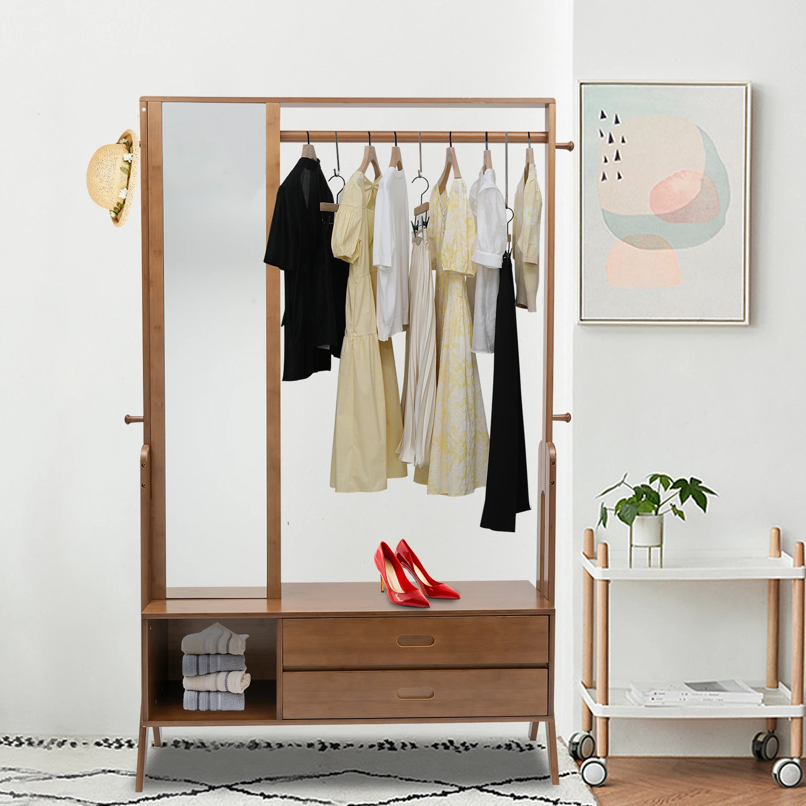 103*33*169.5cm Bamboo Garment Rack Freestanding Closet Organizer Open Wardrobe for Entryway