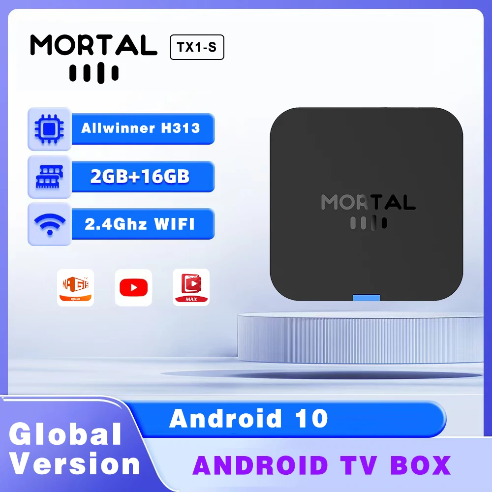 صندوق تلفاز أندرويد ذكي عالمي يعمل بنظام Android10 Mortal TX1-S Allwinner H313 رباعي النواة 2.4 جيجا هرتز WiFi 4K HDR10 2 جيجا بايت 16 جيجا بايت مشغل وسائط متعددة