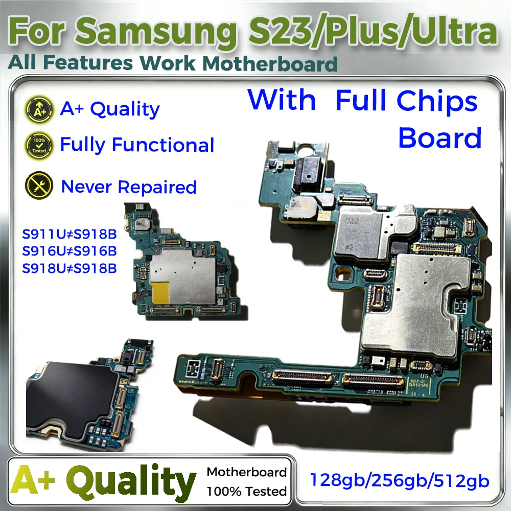 Placa Base Principal Plate Logic para Samsung Galaxy S23 S911U S911B S23 Ultra S918U S918B S23Plus S916B/U, Placa Madre de 256G con Chips Completos