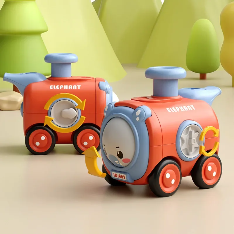 Press Face Changing with Whistle Small Train Crash Resistant Inertia Toy Car Cartoon Car Parent-child Interaction Toys for Kids