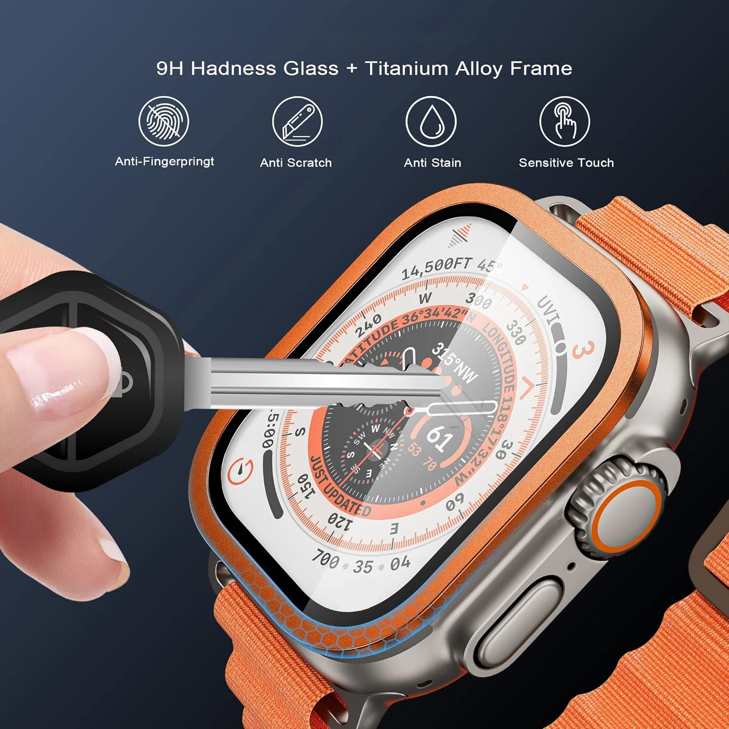 Titanium Legering Frame Gehard Glas Beschermfolie Voor Apple Horloge Ultra Ultra3 Ultra2 49mm Screen Protector Anti-kras films