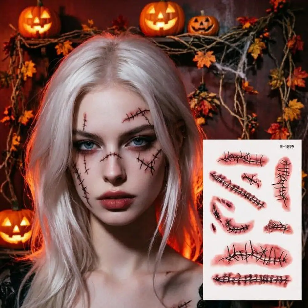 Pegatinas de tatuaje de Halloween para cosplay de zombie, maquillaje de ojos sangrientos, impermeables, con efecto de hematomas, costras y cicatrices, desechables y resistentes al sudor