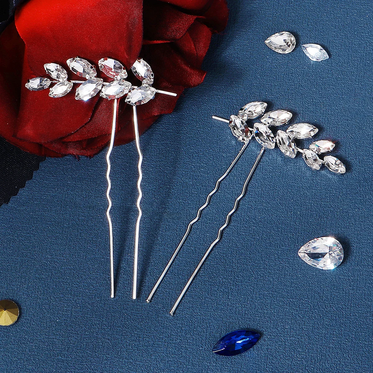 2 or 4pcs/set Silver Color Leaf Crystal Bridal Hair Pins for Women Rhinestone Wedding Hair Accessories Jewelry Bride Hairclips image 2