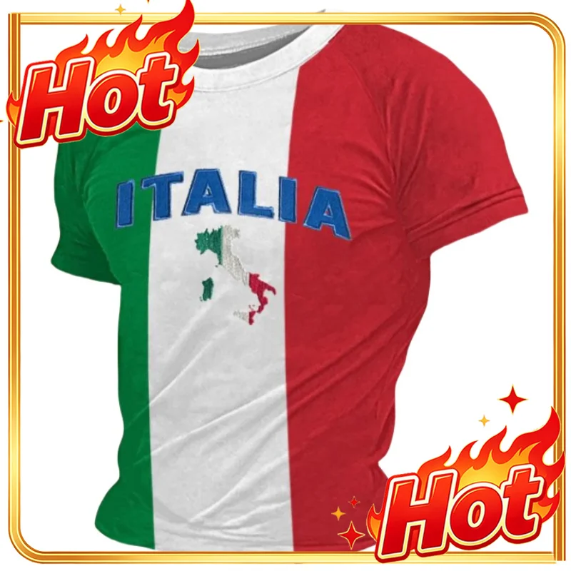 Custom Simple Italia Flag Graphics T-shirts Summer Fashion Short Sleeve O Neck 3D Printed T Shirts Casual Streetwear Oversized M