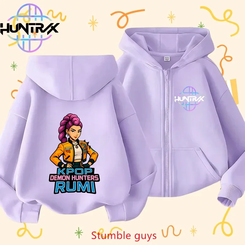 

Kpop Demon Hunters Kids Anime Zip Hoodie Spring Autumn Boys Girls Clothes Soft Warm Wear