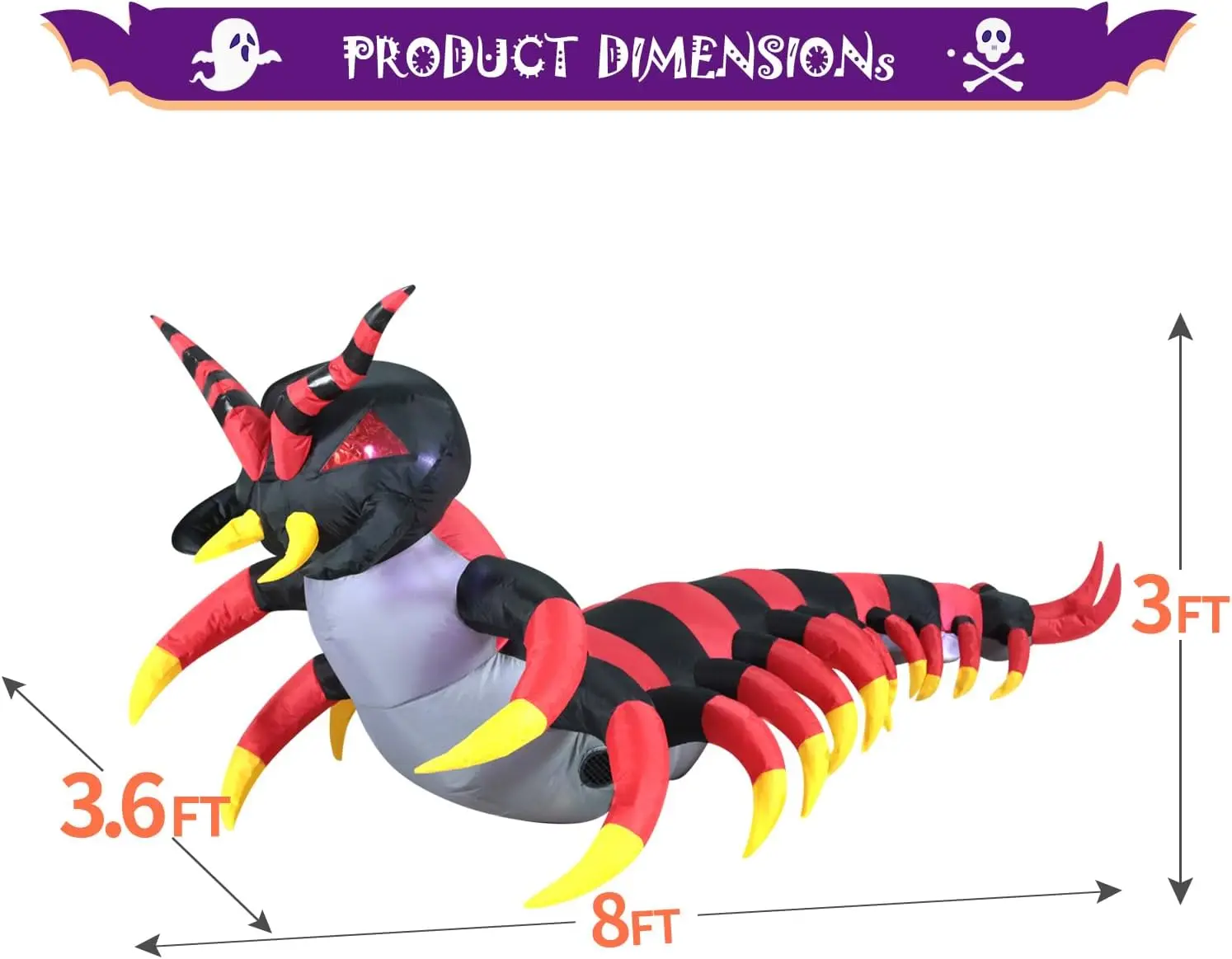 8FT Halloween Inflatable Centipede Yard Decoration, LED Lighted Blow Up Outdoor Holiday Decor for Garden Lawn, Giant Inflatable Halloween Decoration