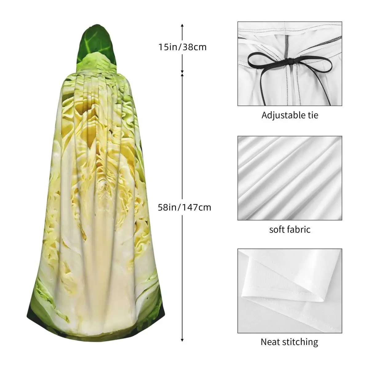 نسيج أوراق الملفوف الطازج عباءة طويلة مقنعين الساحرة القرون الوسطى زي تأثيري كيب هالوين معطف الكبار للجنسين