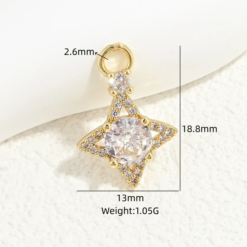Sparkling Star Small Charm 18K Gold-Plated Brass and Zirconia Jewelry Findings Materials for DIY Necklace/Earring Making:VD2378