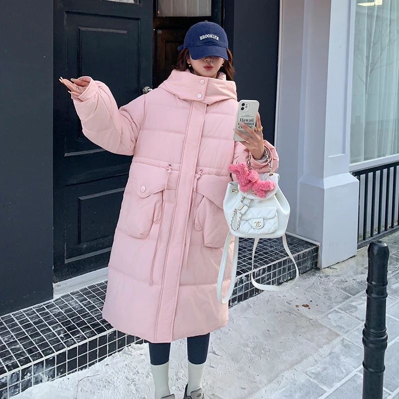 

Winter Thiened Long Bread Sle down Cotton Jaet Women's Loose Fit Coat Korean Sle Commute Polyester Fabric Zipper