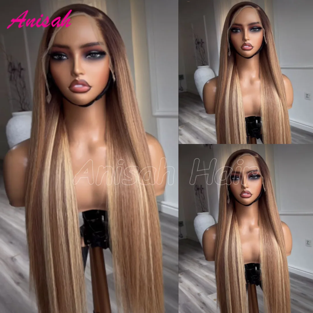 

Blonde Highlight Bone Straight Wigs Human Hair 13x4 13x6 Transparent Lace Frontal Wig Ombre Blonde Colored Lace Closure Wig