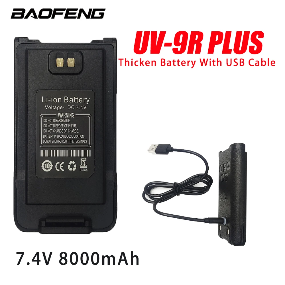 New UV-9R PLUS Battery Thicken Suport USB Cable Charging Li-ion Battery For Baofeng Waterproof Walkie Talkie UV-9RPLUS