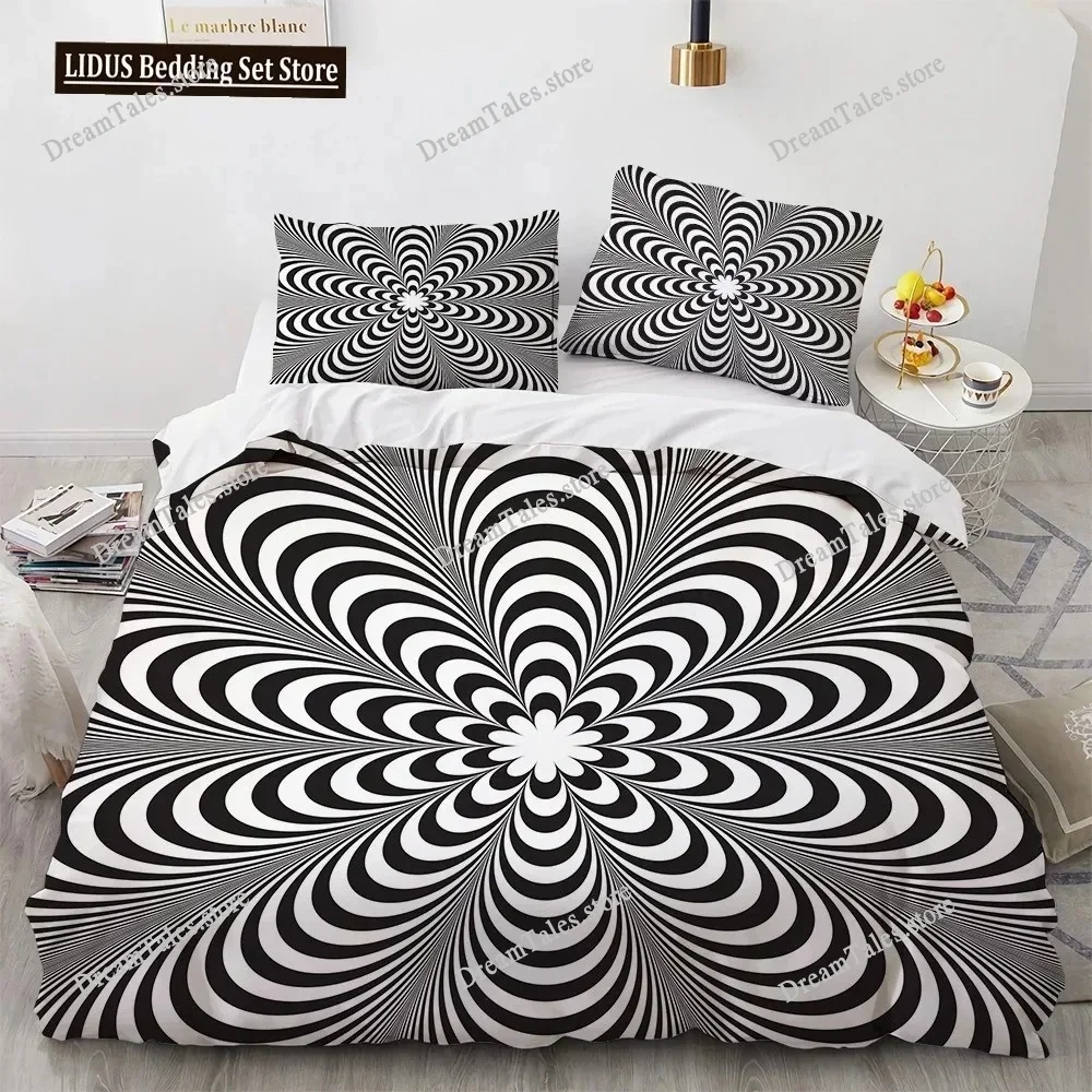 3D Print Abstract Psychedelic Swirl Duvet Cover Set Blue Green Stripe For Teens Bedding Set Art Comforter Cover King Queen Size