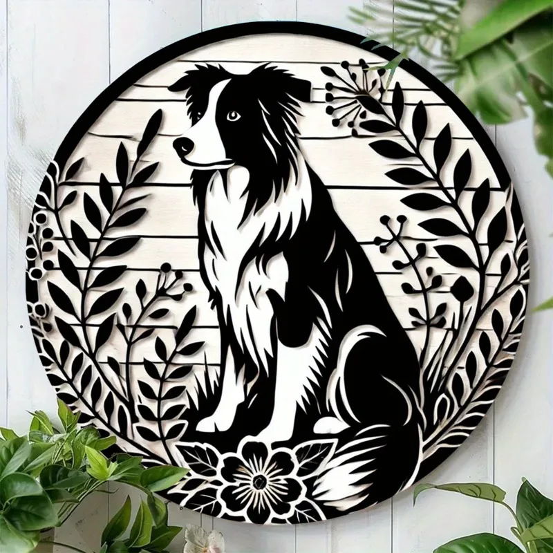Border Collie Metal Wall Art 7.8 Inch Round Sign Indoor Outdoor Home Decor