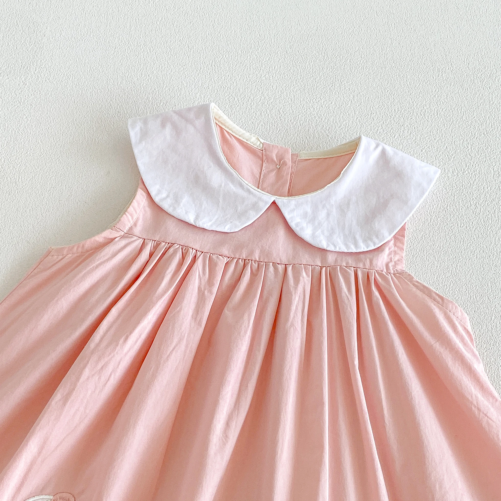 Sommerliches Neues Baby Süßes Cartoon Farbblock-Baumwollkleid mit Stilvollem Puppenkragen für Kleinkinder – Detail 4