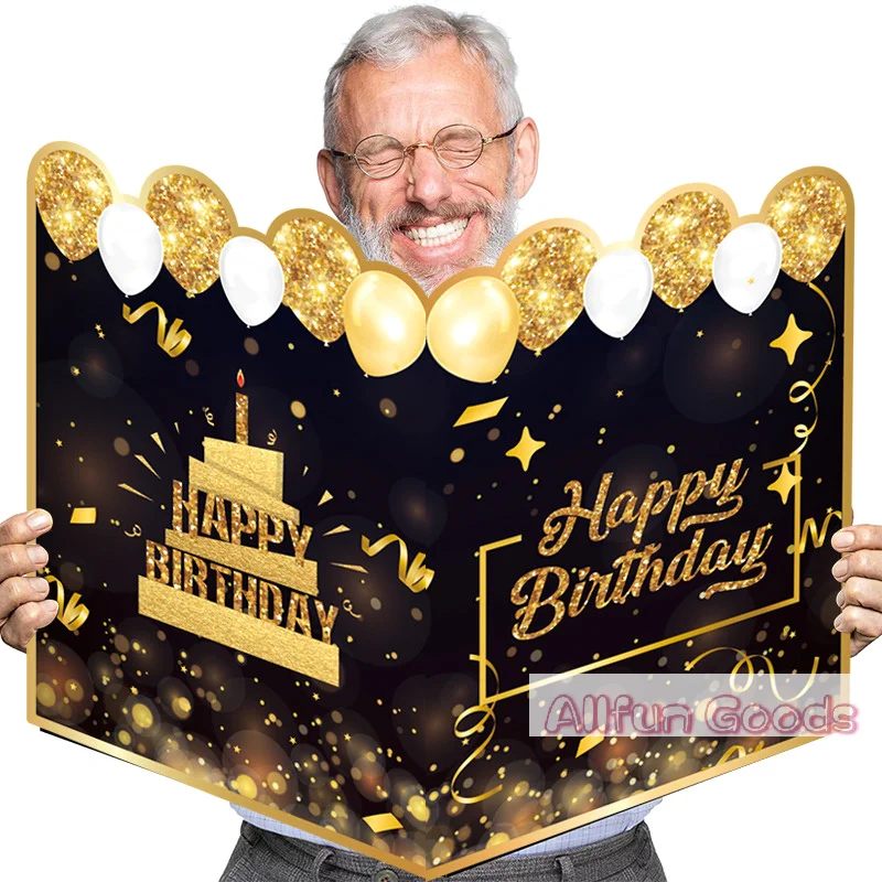 [TG835]New Happy Birthday Black Gold Giant Birthday Guestbook Message Commemorative Card