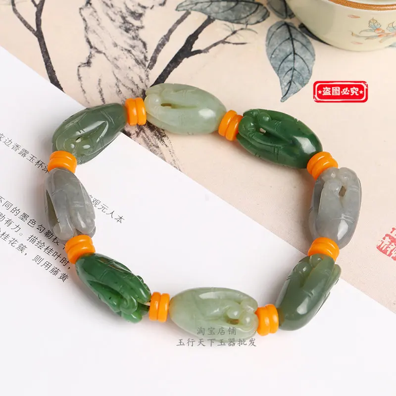 Natural genuine Hetian bergamot bracelet, multi-treasure bracelet, men's and women's bracelet, gift belt cer