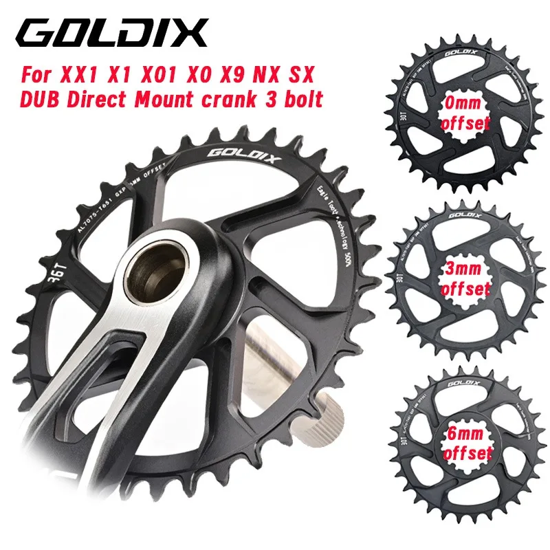 Plato de cadena GOLDIX Direct Mount de 3 tornillos para sistema de bielas Sram XX1 X1 X01 X0 X9 NX SX DUB, offset de 0mm 3mm 6mm, estrecho-ancho