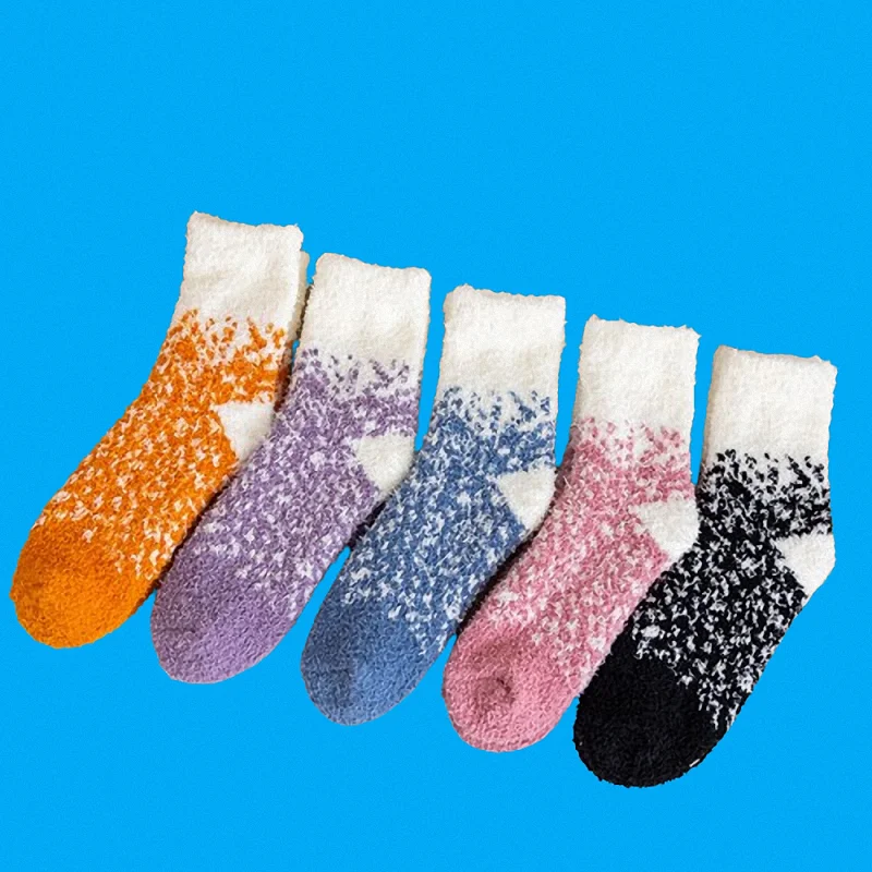 

3/6 Pairs Women's Mid-Tube Socks Autumn and Winter Thick Plus Fleece Socks Cold-Proof Snow Point Floor Socks Coral Fleece Socks