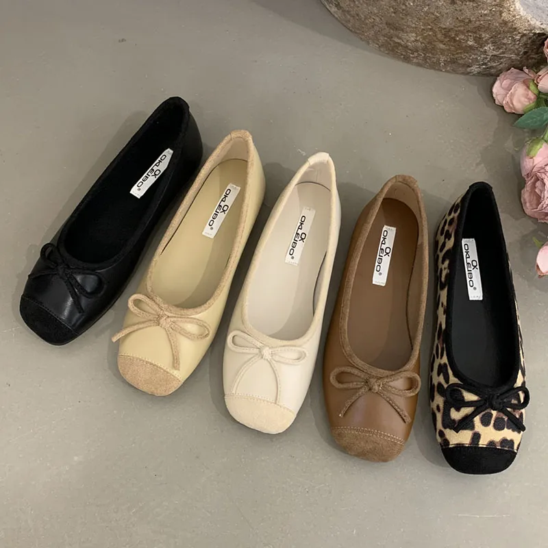 2024 Leopard Brown Women Flats Shoes Brand Designer Mary Janes Shoes donna Round Toe mocassini in pelle giapponese Mujer