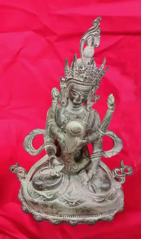 28cm Antique Tibet Buddhism Bronze Mandkesvara Vajrasattva Yab-Yum Buddha Statue