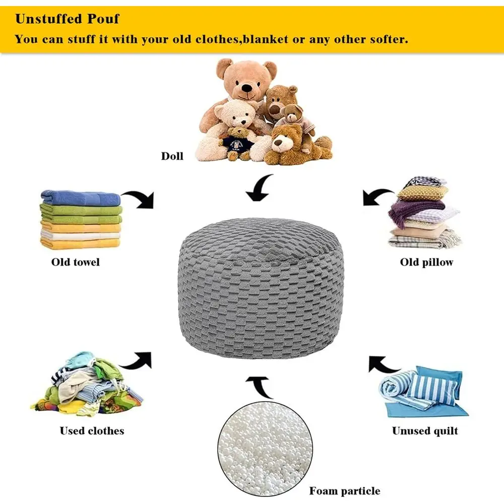 Ottoman Stool Unstued ootstool Cover Pou oot Rest 20x20x12 Inches Round Poo Seat loor Bean Bag Chair oldable Storage or Livin