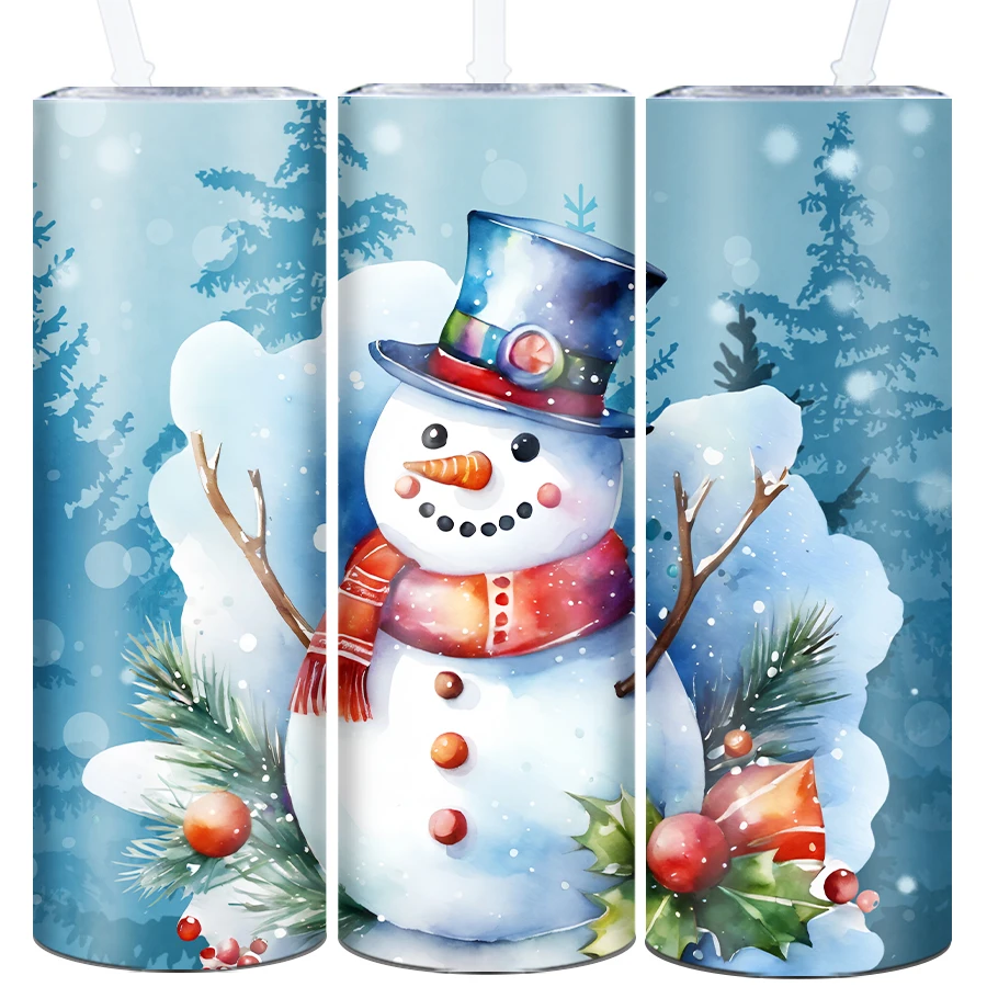 Merry Christmas Coffee Mugs Straw Lid 1Pc 20oz Stainless Hot Cold Insulated Tumblers  3D Print Snowman Xmas Decors Birthday Gift