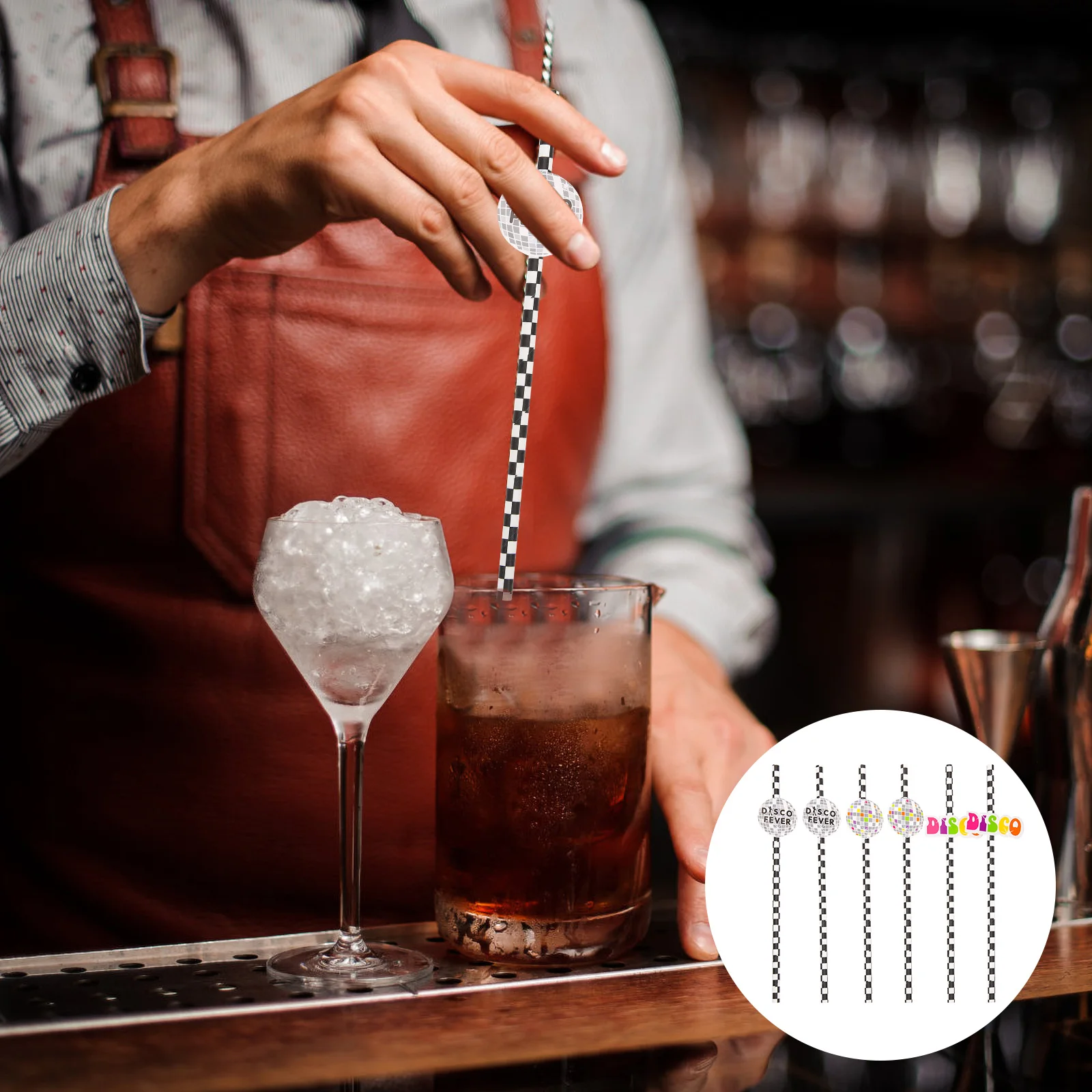 

50 Pcs Disposable Straw Party Disco Ball Straws Paper Theme Favors for Dancing Decor Cute