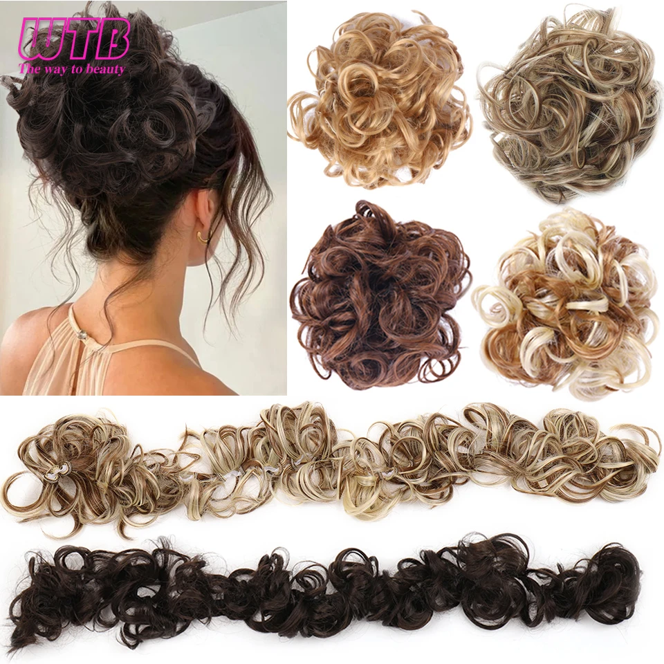 WTB Curly Chignon Messy Bun Synthetic Hair Extension With Elastic Band Fake Hairpieces Heat Resistant Fiber For Women