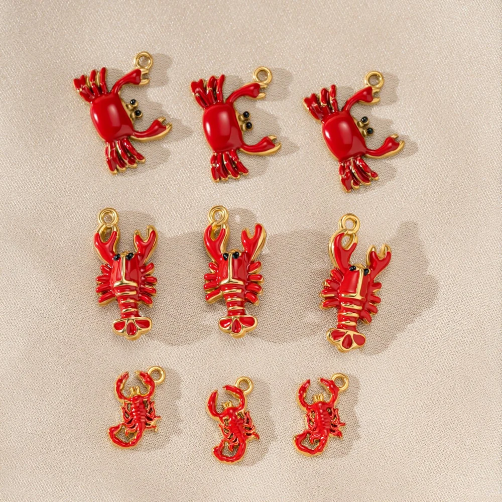2 Stück Edelstahl Cartoon-Hummer-Anhänger, Niedliche Hummer-Charms für DIY Ohrringe, Halsketten, Armbänder, Schmuckherstellung – Detail 2