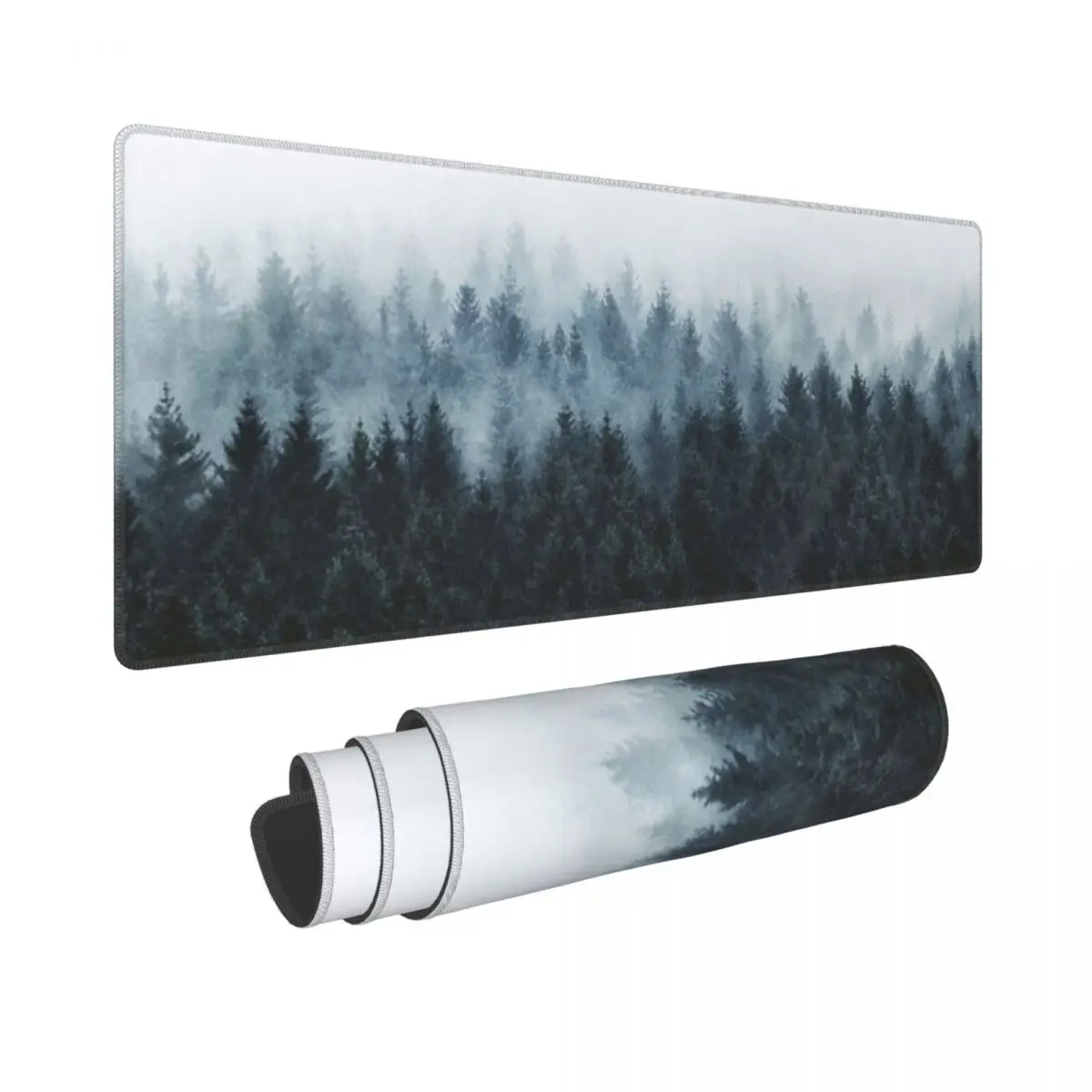 High And Low Dark Romantasy Moody Wilderness Dream Forest With Cascadia Trees Covered In Fog Rubber Keyboard Pads
