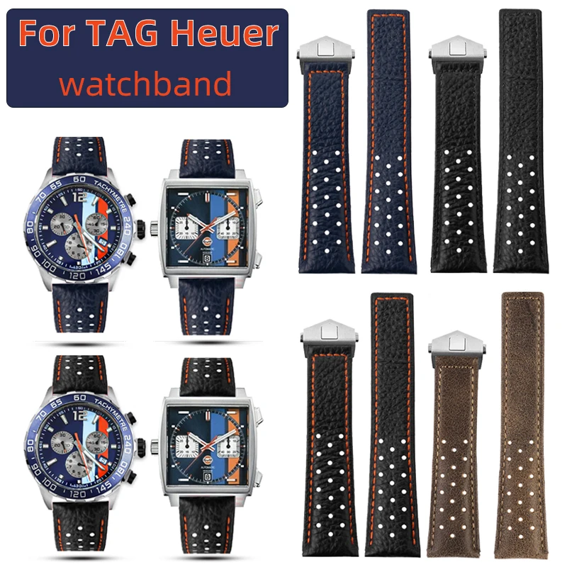 Watch Strap For Tag Heuer Monaco Carrera F1 Series Wrist Frosted Calfskin Quality Leather Watchband Men's Bracelet 22mm