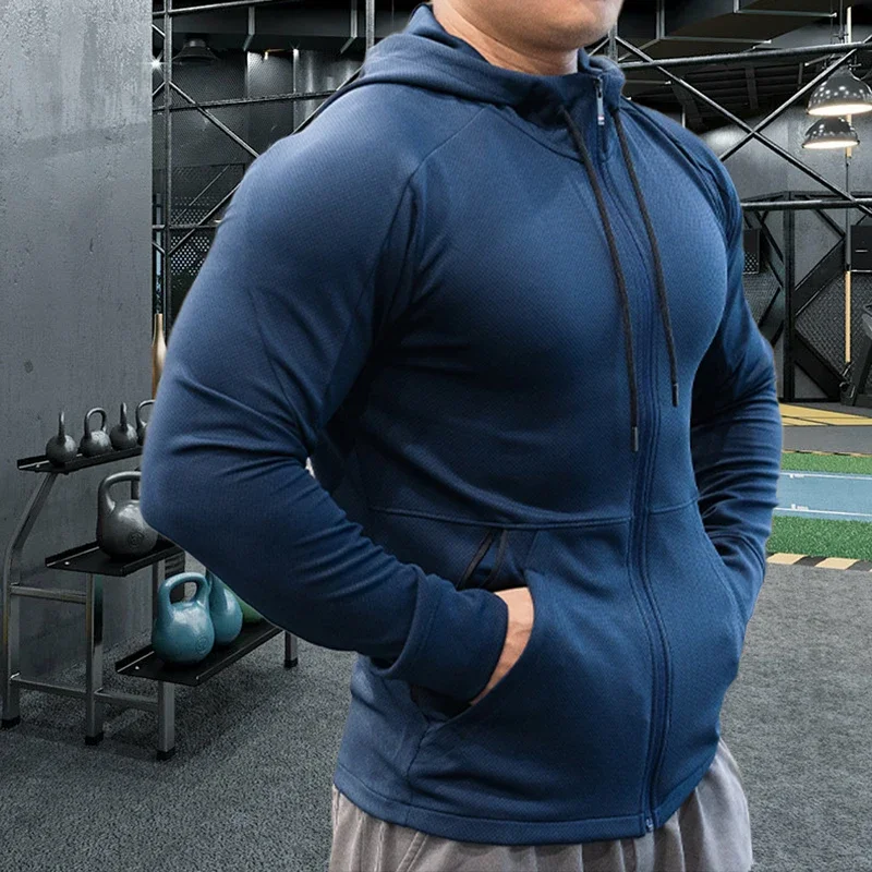 Sudaderas con capucha deportivas de alta calidad para hombre, chaqueta de marca superior para Fitness, gimnasio, correr, trotar, ropa deportiva,