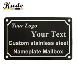 Etiqueta de nombre de acero inoxidable personalizada con agujero, placa de Metal de acero, grabado personalizado, señal de texto, identificación empresarial, buzón