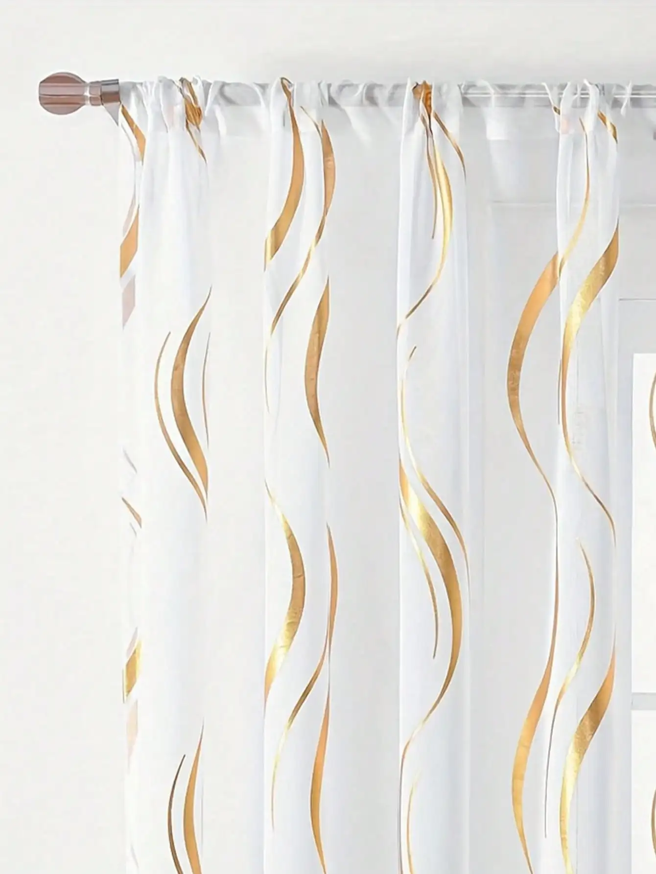 Gold Wave Gauze Curtain with Pole Pocket,Simple Home Decor for Bedrooms Studies Living Rooms