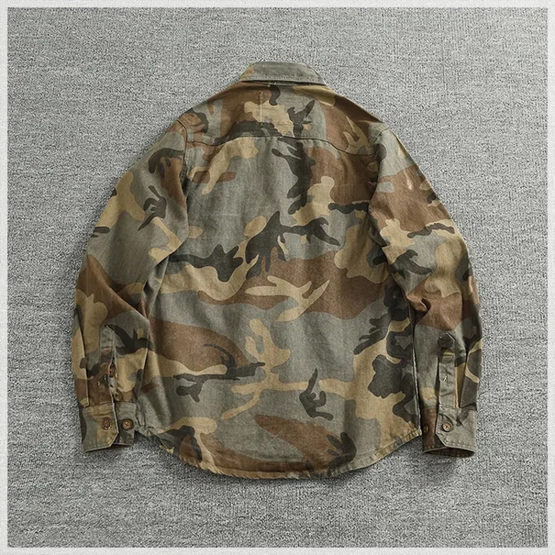 Autumn new camo shirt for men American casual cotton to do old washed tooling long sleeve shirt retro coat