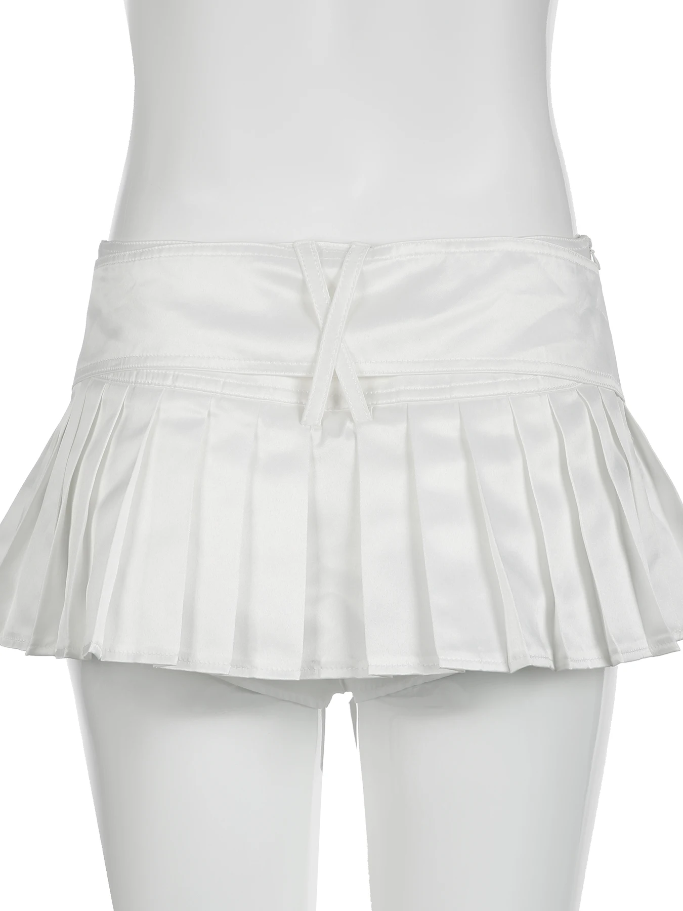 IAMSURE Y2K Solid Belt A-Line Pleated Skirt With Shorts Sexy Slim Low-Waisted Super Mini Skirts Women 2024 Summer Fashion Lady