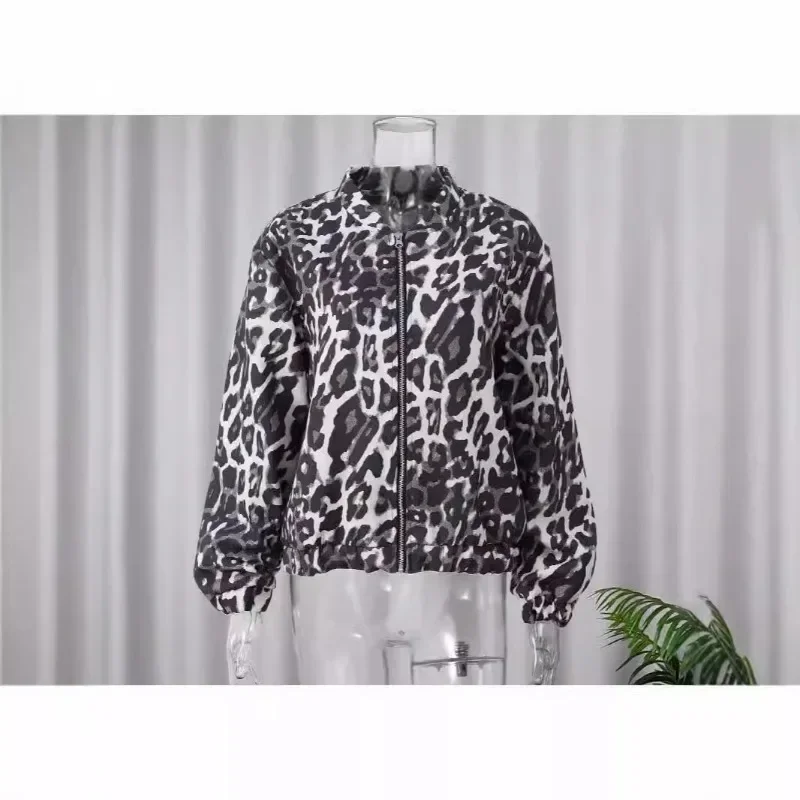 Abrigos cortos Retro con estampado de leopardo para mujer, chaquetas de manga larga con cuello redondo y cremallera, ropa de calle cálida para otoño e invierno, 2024