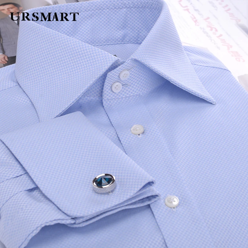 

Double buckle high neck British retro fashion pure cotton slim business workplace shirts men