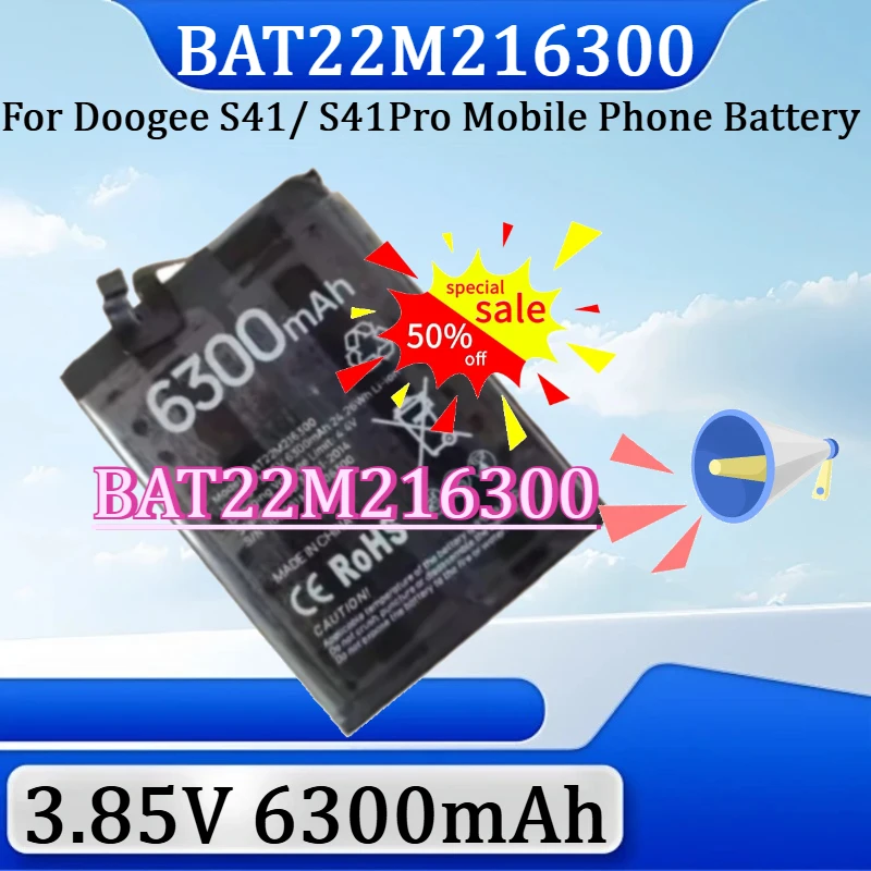 

For Doogee S41/ S41Pro Mobile Phone Battery New 3.85V 6300mAh/24.26Wh BAT22M216300 Replacement Battery