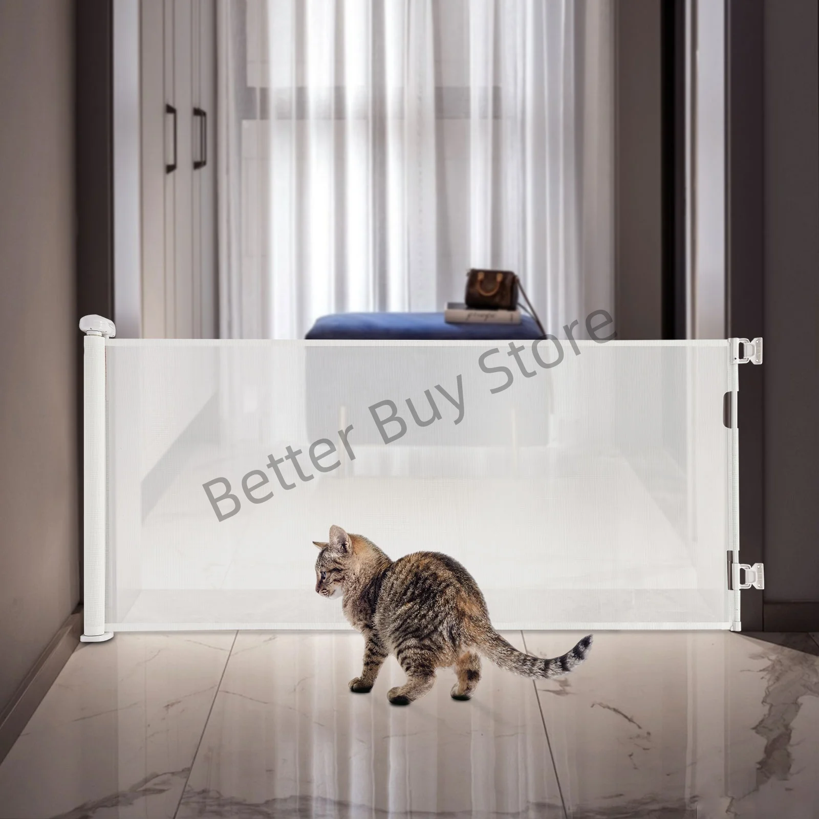 

Retractable Pet Gate for Stairs Corridors Bedrooms with Smooth Edges Lock Switch Adjustable up to 118in for 10 to 40lbs Pets