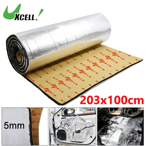 Uxcell-alfombrilla aislante para cortafuegos de coche, amortiguador de sonido y calor, revestimiento de aluminio, aislamiento acústico autoadhesivo de algodón, 5mm, 10mm
