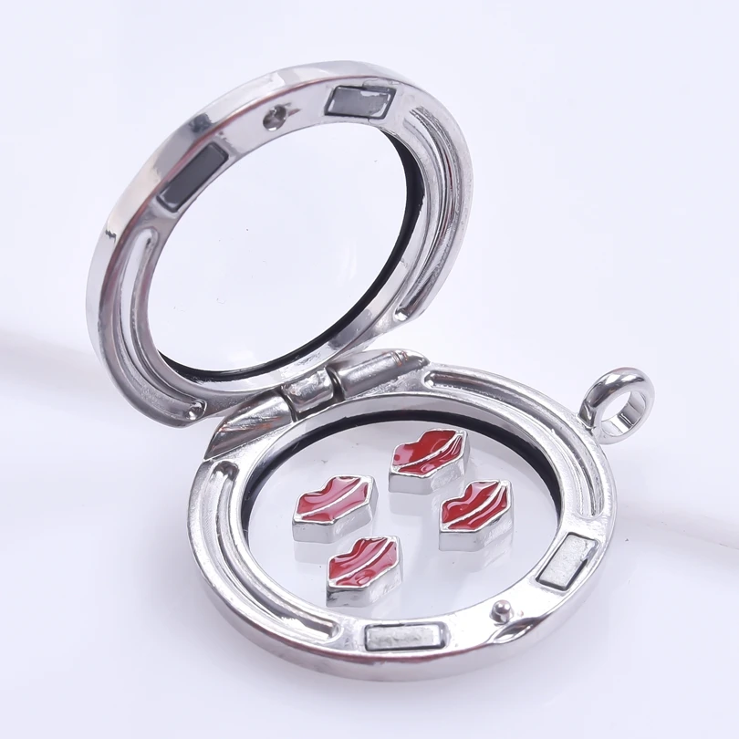 20Pcs/Lot Women Crystal Crown Nail Polish Floating Charms Red Lip Pendant For Memory Relicario Locket Necklaces Jewelry Making