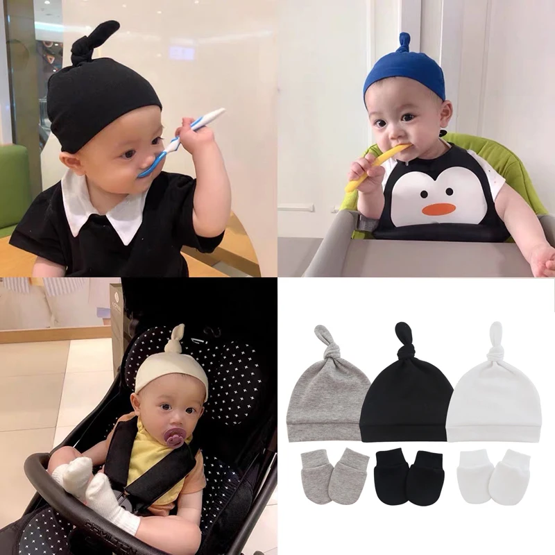 1 Set 0-6M Newborn Baby Hat With Gloves Cotton Bonnet Baby Beanie For Girls Spring Soft Infant Cap Boy Toddler Accessories Gift